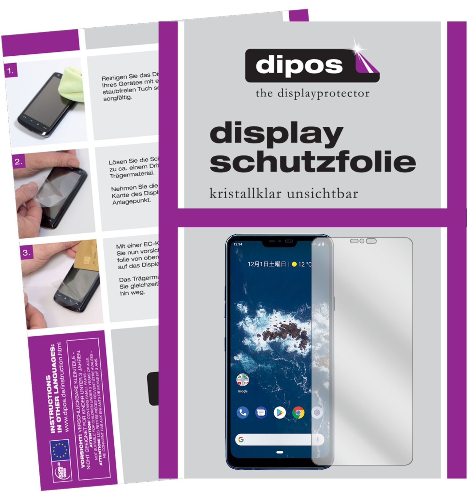LGX5 Android One mit aufgebrachter dipos Displayschutzfolie, glasklare Darstellung ohne Einschränkungen
