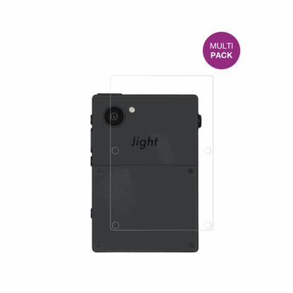LightPhone 3 Rückseite mit aufgebrachter dipos Displayschutzfolie, glasklare Darstellung ohne Einschränkungen
