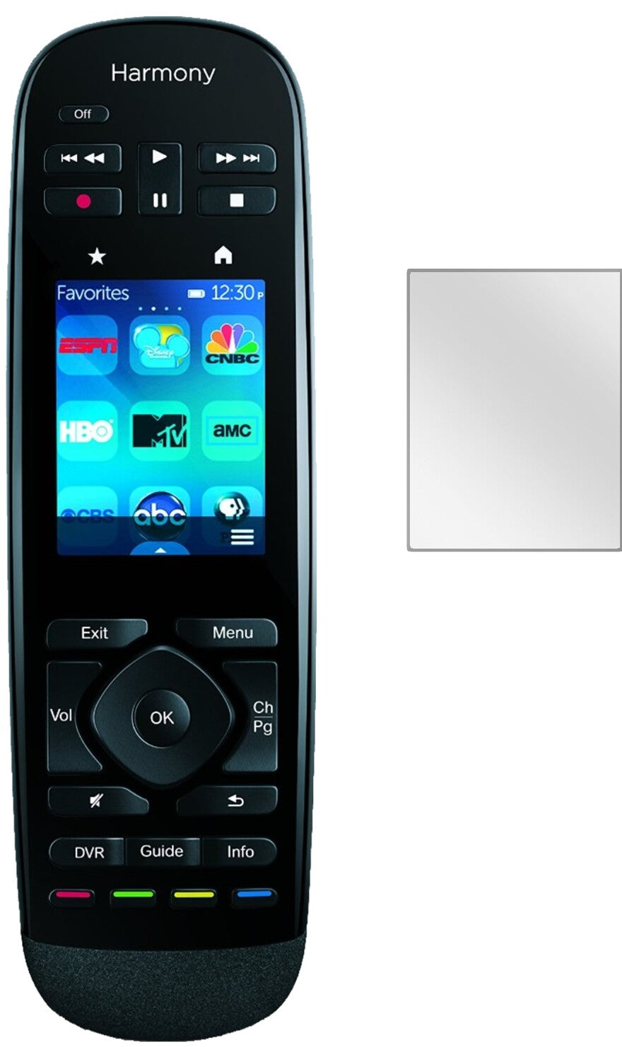 LogitechHarmony Ultimate One mit aufgebrachter dipos Displayschutzfolie, glasklare Darstellung ohne Einschränkungen