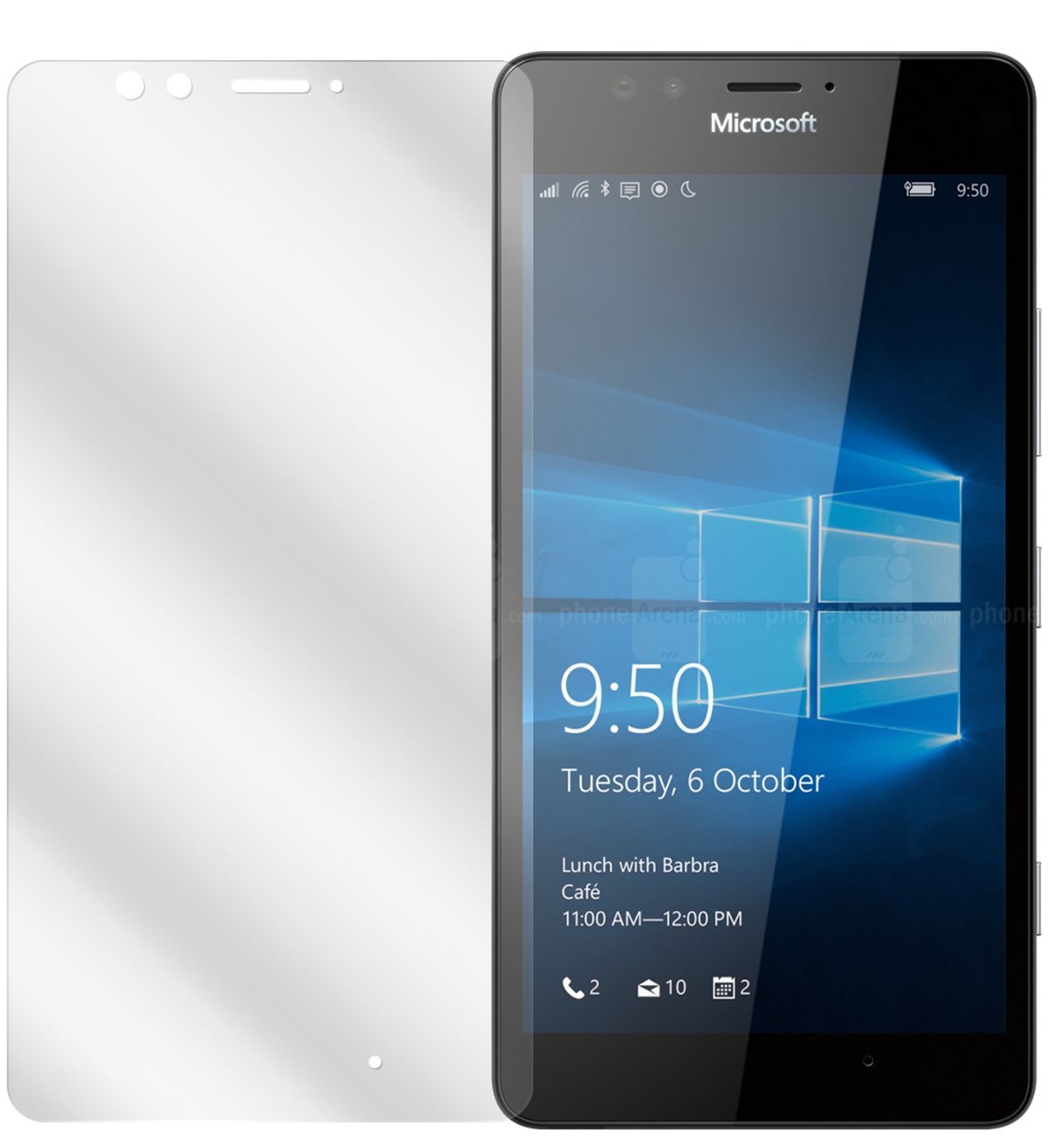 Lumia 950Microsoft mit aufgebrachter dipos Displayschutzfolie, glasklare Darstellung ohne Einschränkungen