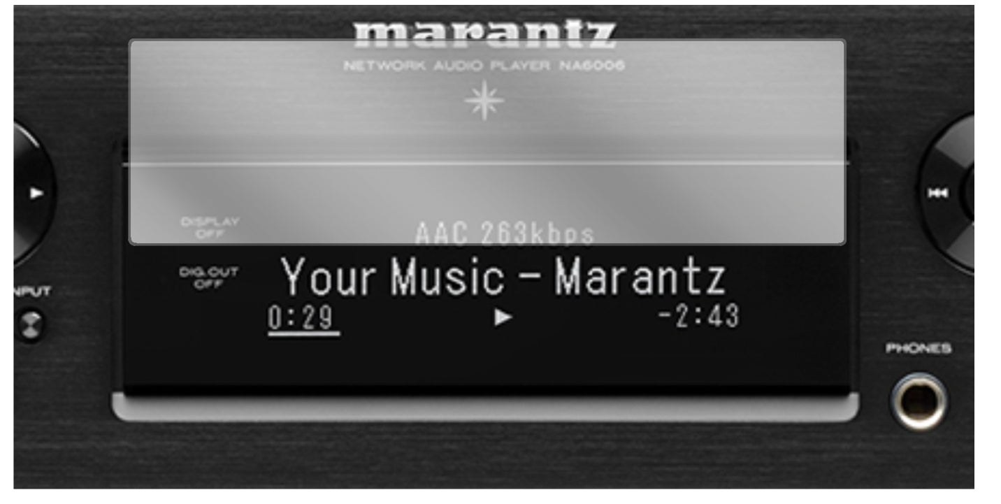 MarantzNA 6006 mit aufgebrachter dipos Displayschutzfolie, glasklare Darstellung ohne Einschränkungen