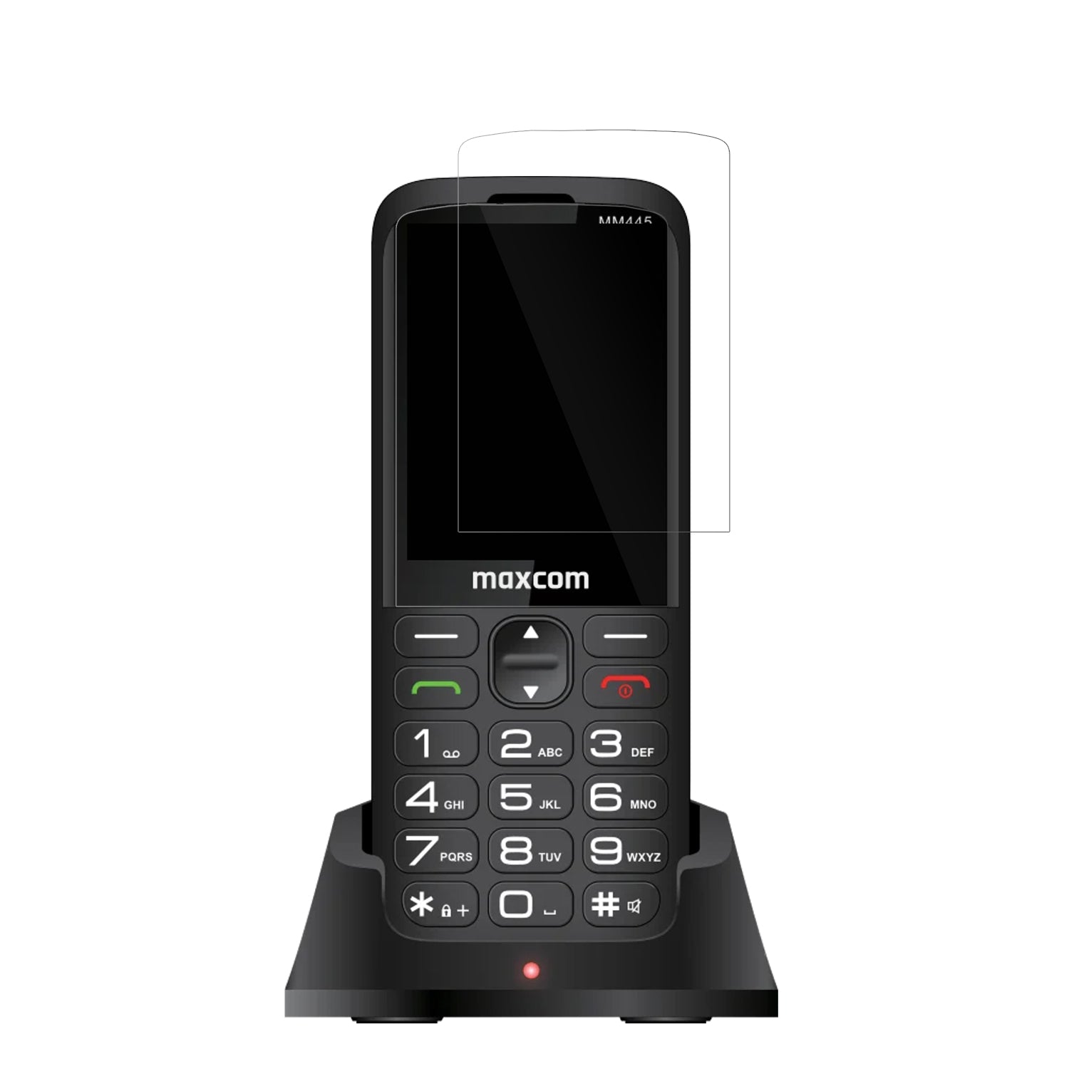 MaxComComfort MM445 4G mit aufgebrachter dipos Displayschutzfolie, glasklare Darstellung ohne Einschränkungen