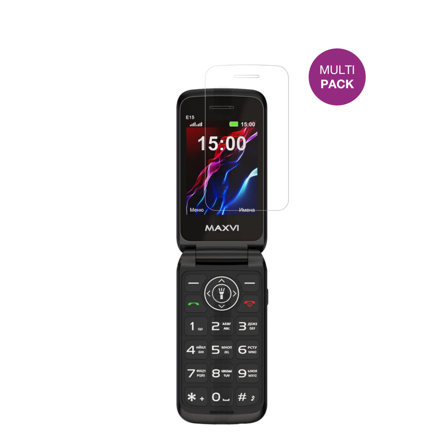 MaxviE15 mit aufgebrachter dipos Displayschutzfolie, glasklare Darstellung ohne Einschränkungen