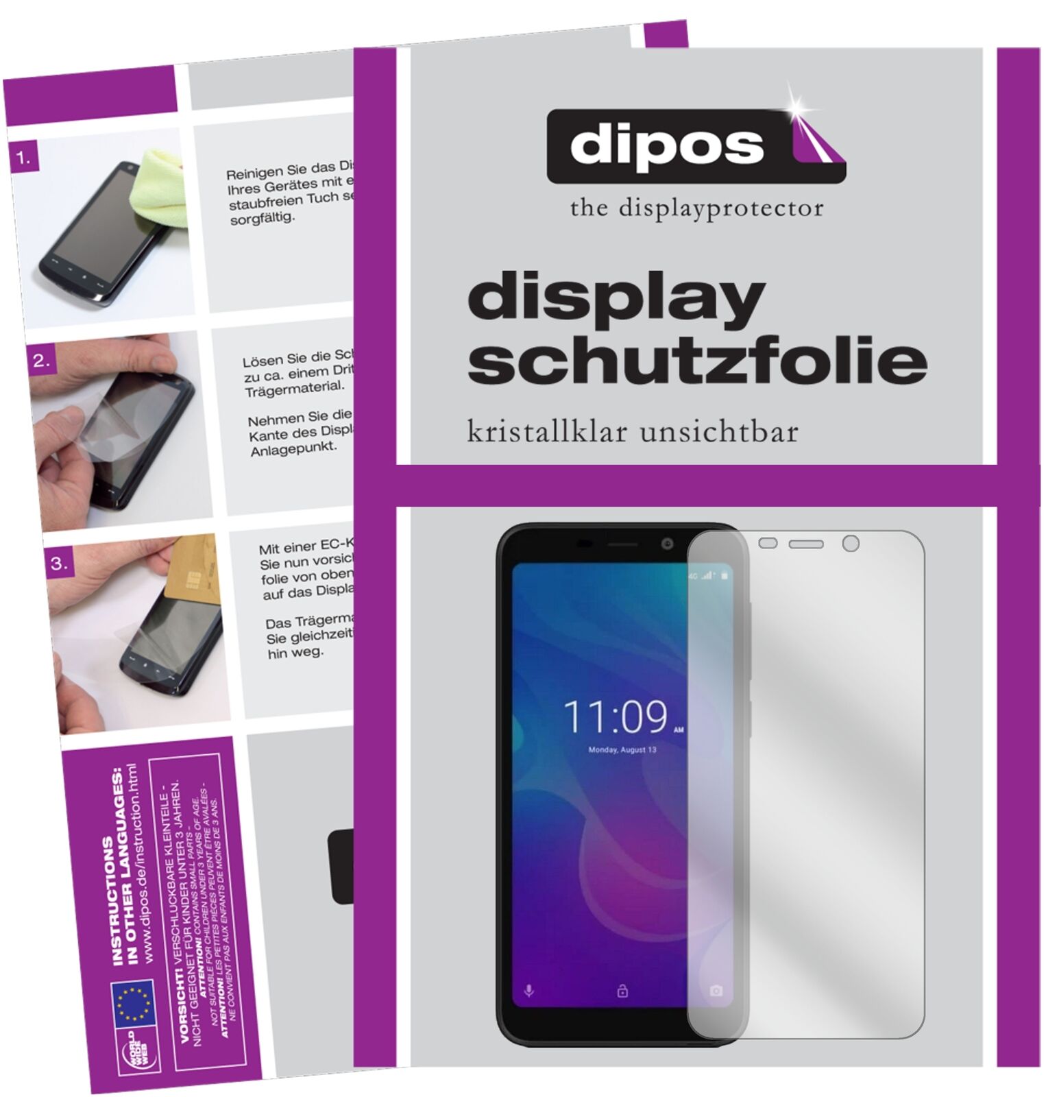 MeizuC9 Pro mit aufgebrachter dipos Displayschutzfolie, glasklare Darstellung ohne Einschränkungen