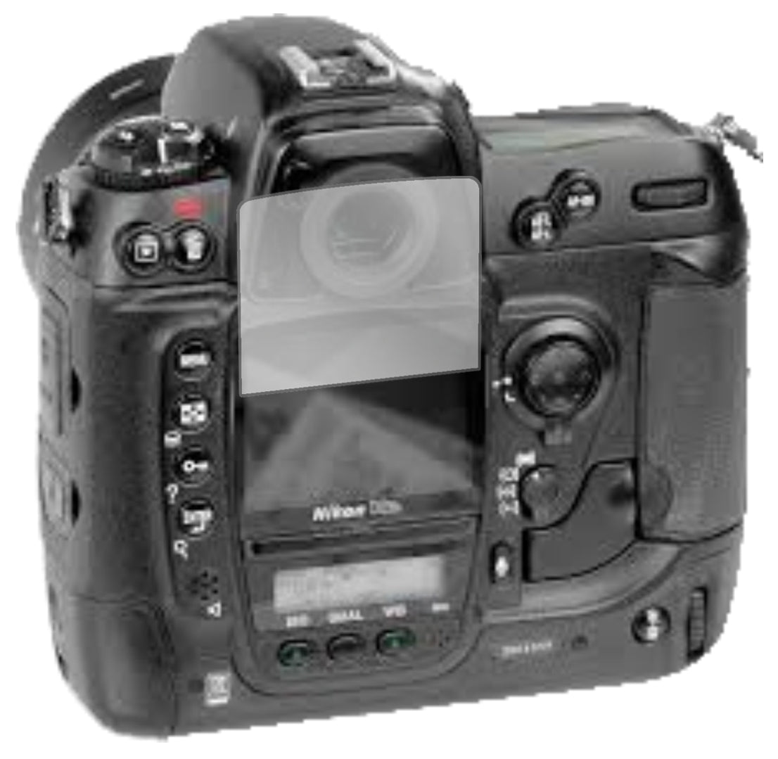 NikonD2Hs mit aufgebrachter dipos Displayschutzfolie, glasklare Darstellung ohne Einschränkungen