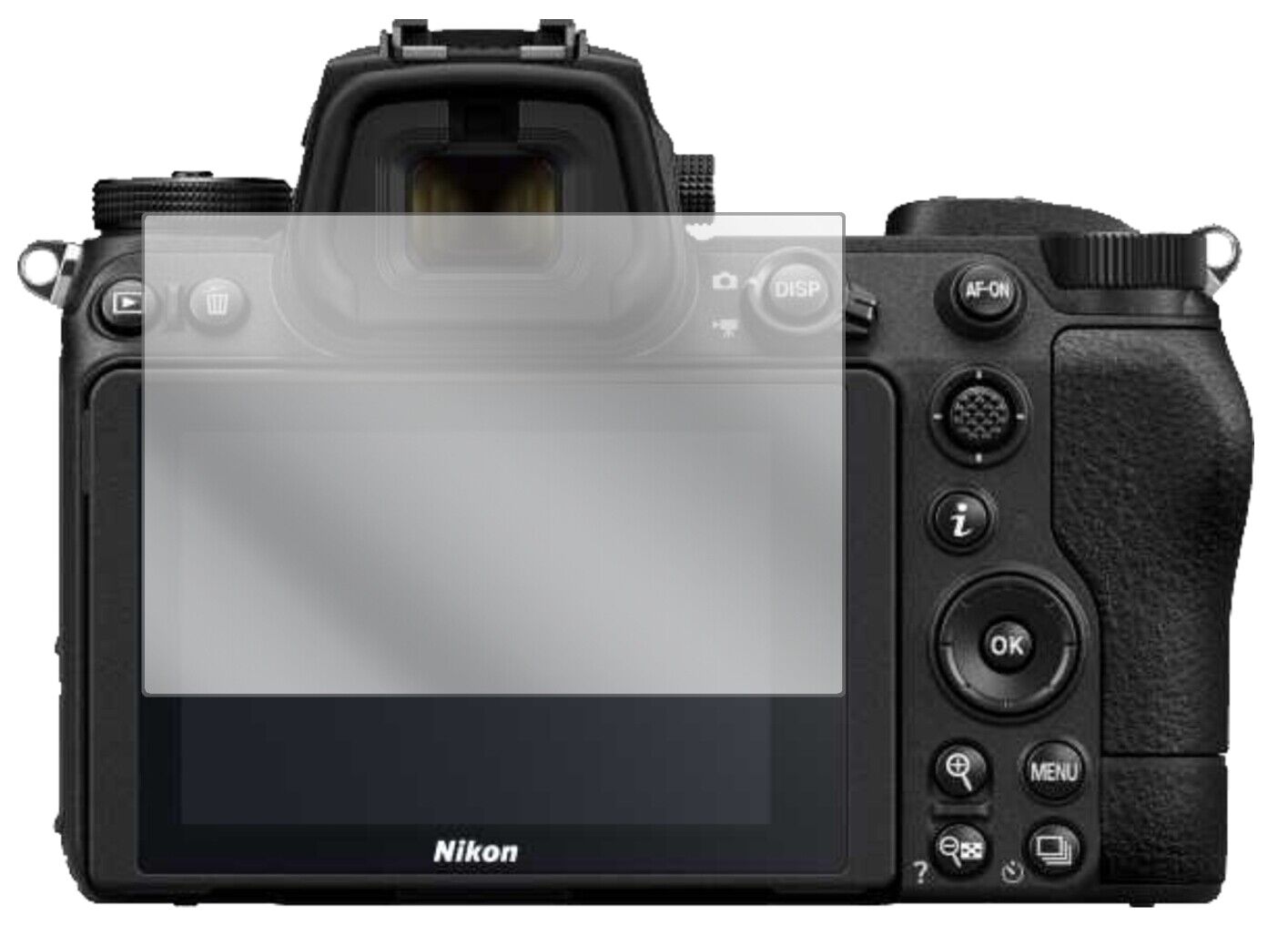 NikonZ7 II mit aufgebrachter dipos Displayschutzfolie, glasklare Darstellung ohne Einschränkungen
