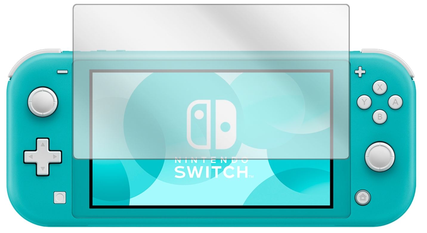 NintendoSwitch Lite mit aufgebrachter dipos Displayschutzfolie, glasklare Darstellung ohne Einschränkungen