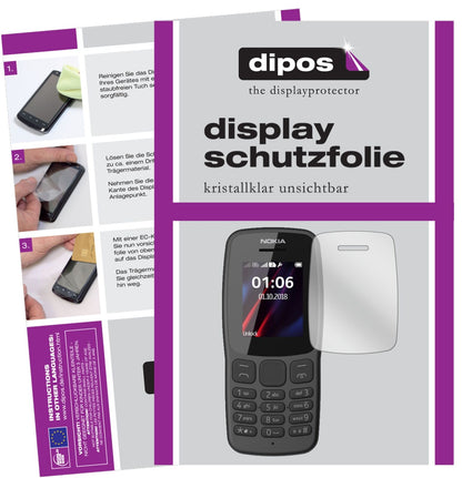 Nokia106 (2018) mit aufgebrachter dipos Displayschutzfolie, glasklare Darstellung ohne Einschränkungen