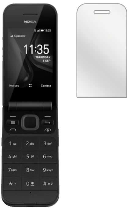 Nokia2720 Flip mit aufgebrachter dipos Displayschutzfolie, glasklare Darstellung ohne Einschränkungen