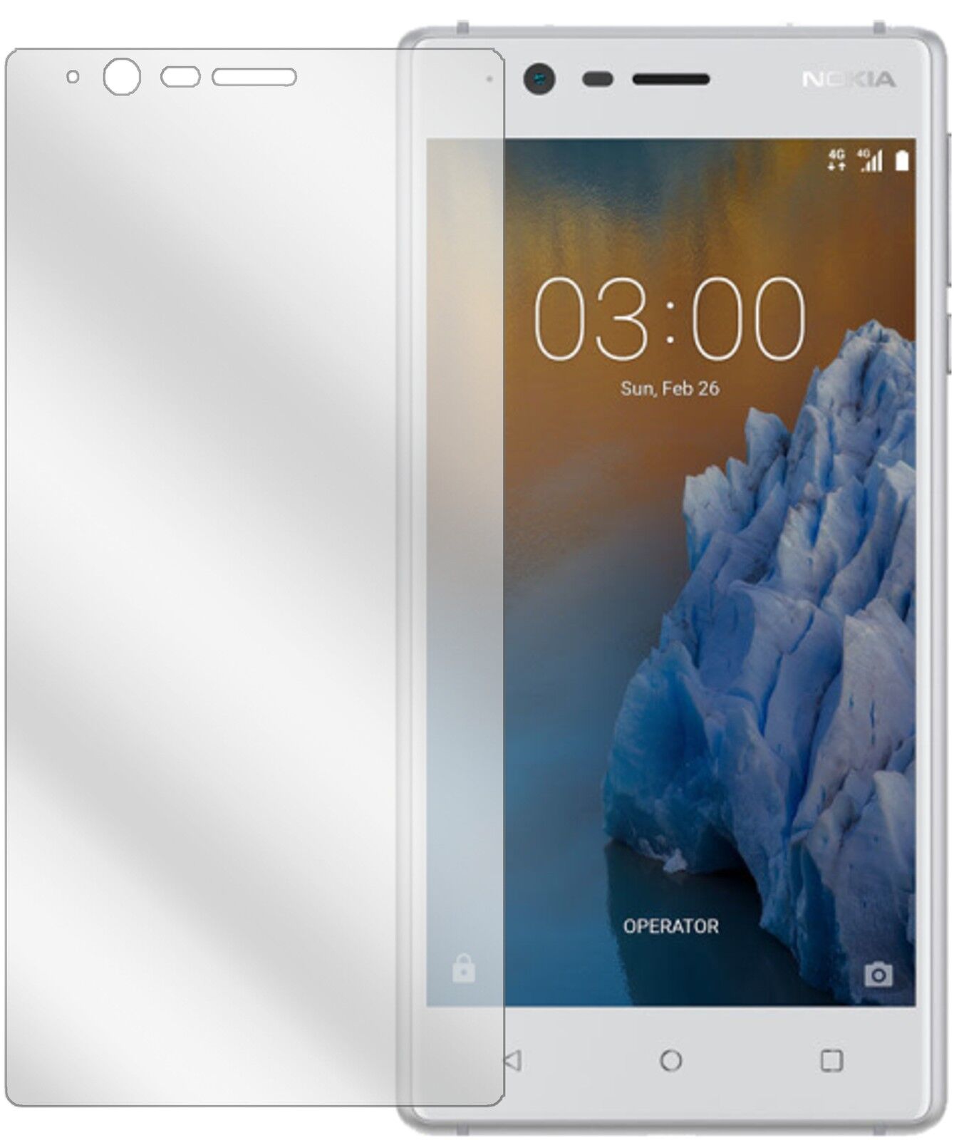 Nokia3 mit aufgebrachter dipos Displayschutzfolie, glasklare Darstellung ohne Einschränkungen