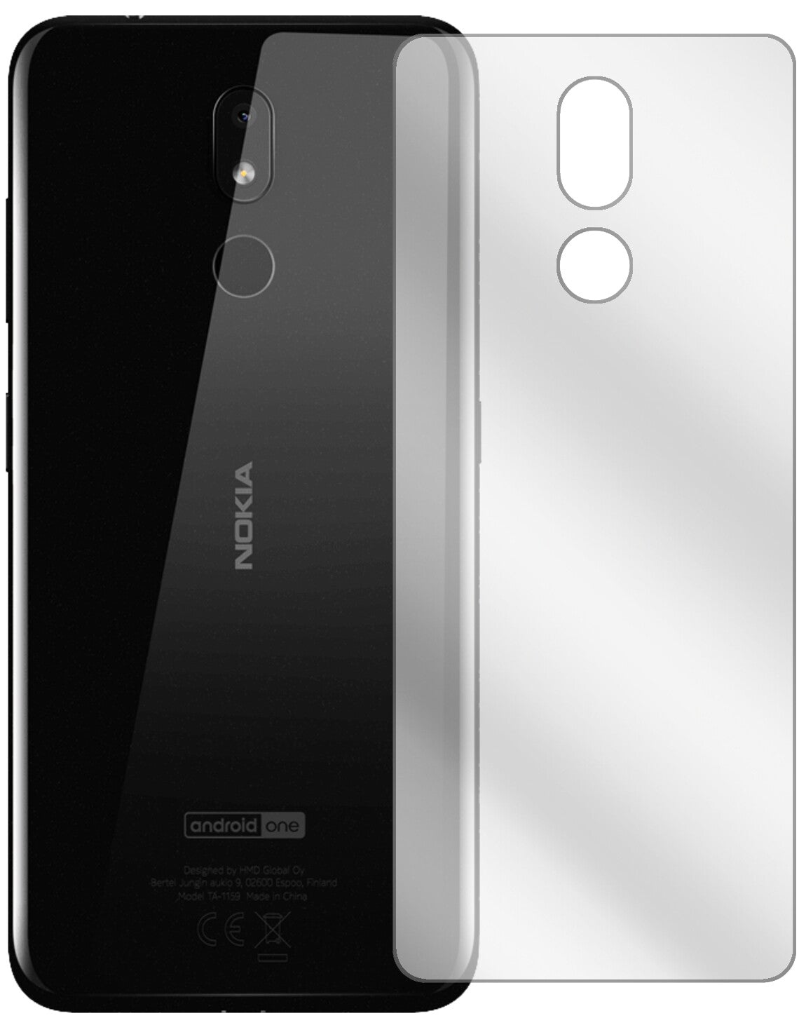 Nokia3.2 Rückseite mit aufgebrachter dipos Displayschutzfolie, glasklare Darstellung ohne Einschränkungen