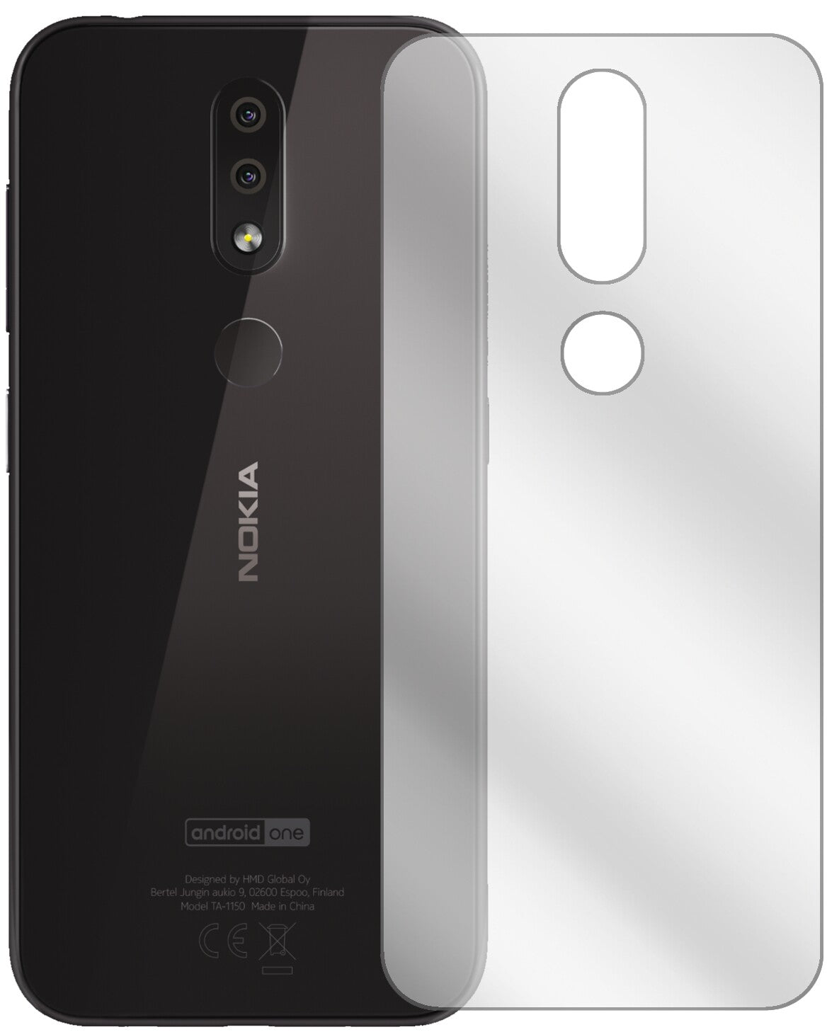 Nokia4.2 Rückseite mit aufgebrachter dipos Displayschutzfolie, glasklare Darstellung ohne Einschränkungen