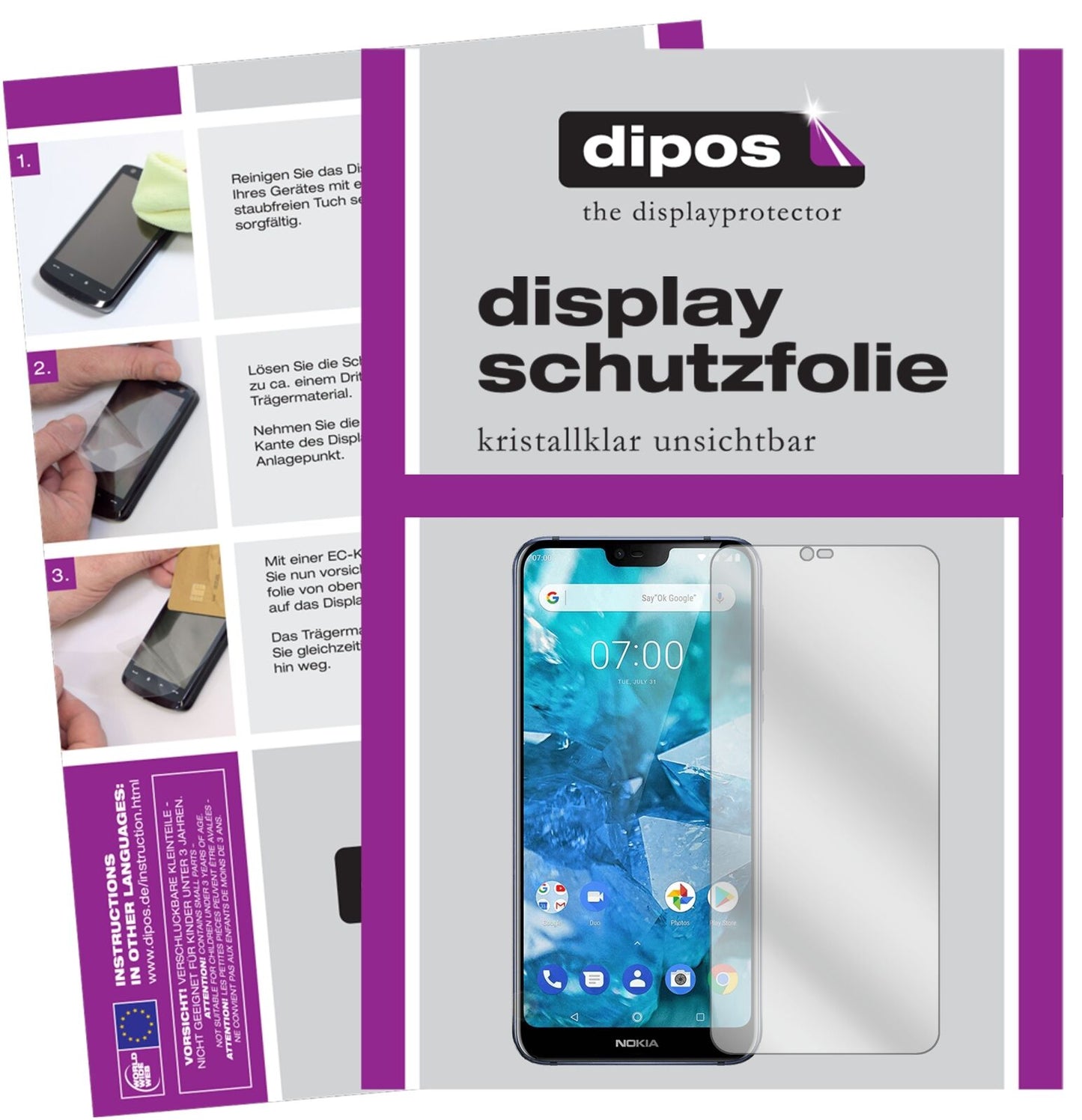 Nokia46029 mit aufgebrachter dipos Displayschutzfolie, glasklare Darstellung ohne Einschränkungen