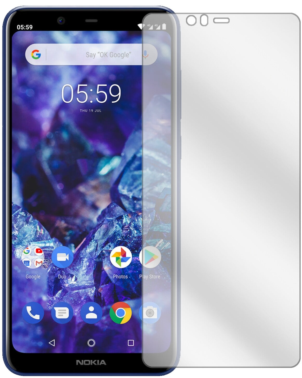 Nokia5.1 Plus mit aufgebrachter dipos Displayschutzfolie, glasklare Darstellung ohne Einschränkungen
