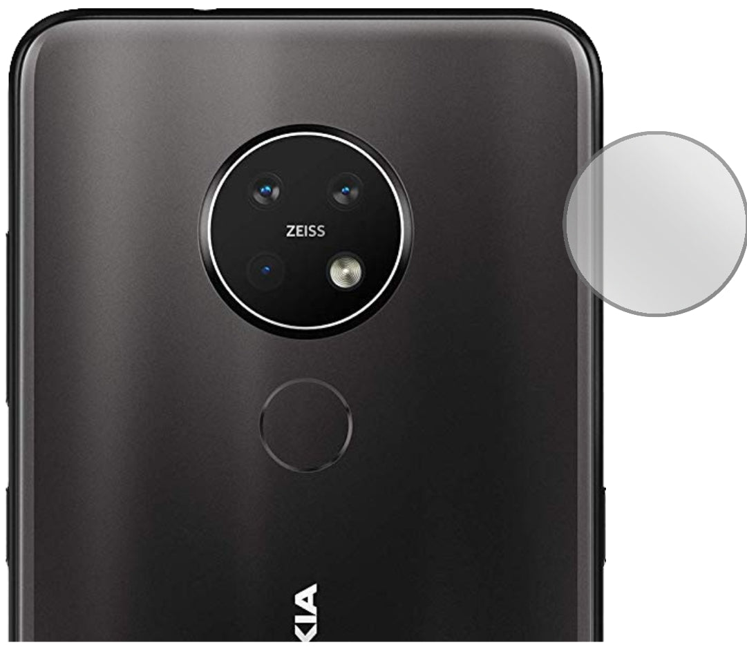 Nokia7.2 Kameralinse mit aufgebrachter dipos Displayschutzfolie, glasklare Darstellung ohne Einschränkungen