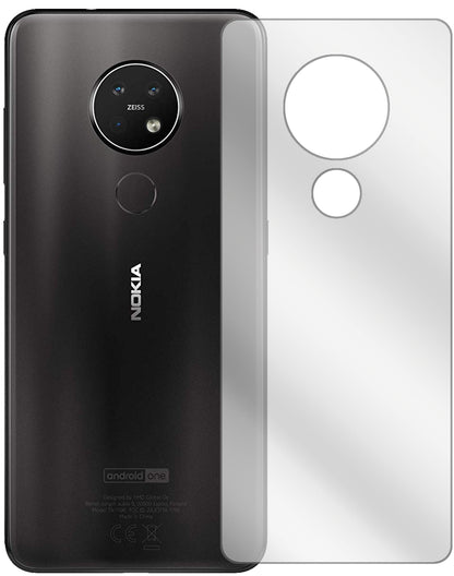 Nokia7.2 Rückseite mit aufgebrachter dipos Displayschutzfolie, glasklare Darstellung ohne Einschränkungen