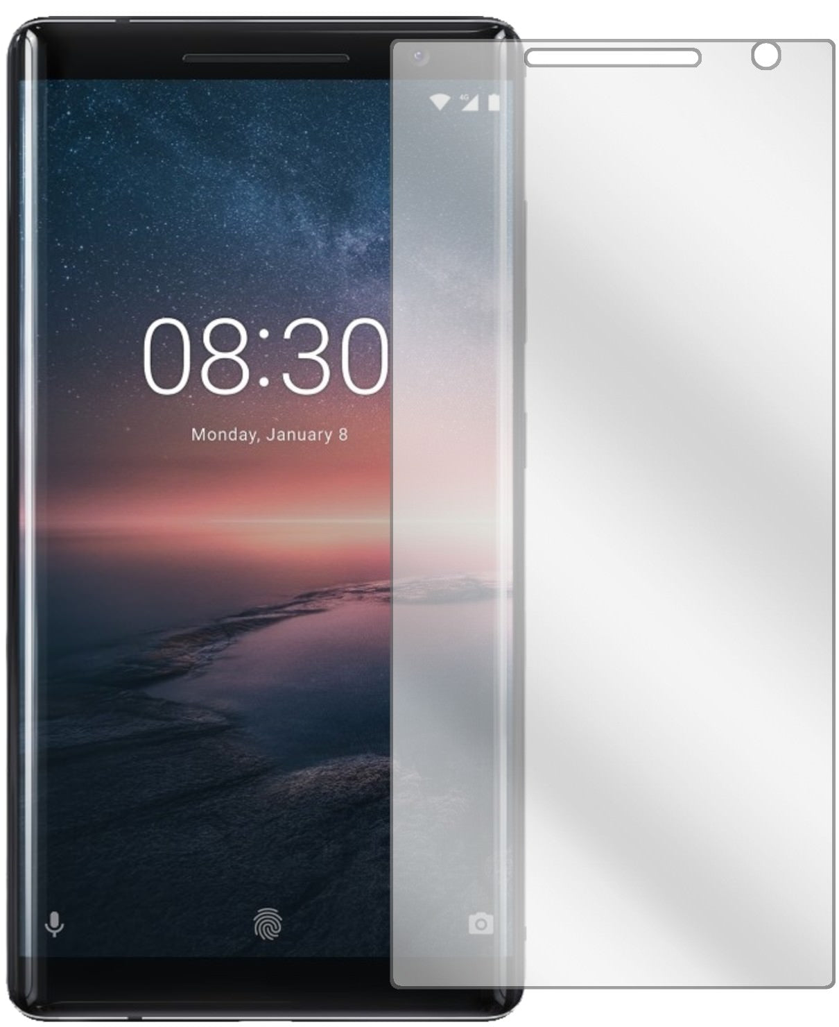 Nokia8 Sirocco mit aufgebrachter dipos Displayschutzfolie, glasklare Darstellung ohne Einschränkungen