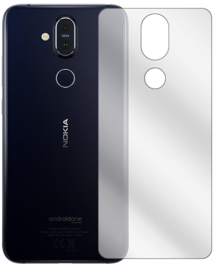 Nokia8.1 Rückseite mit aufgebrachter dipos Displayschutzfolie, glasklare Darstellung ohne Einschränkungen
