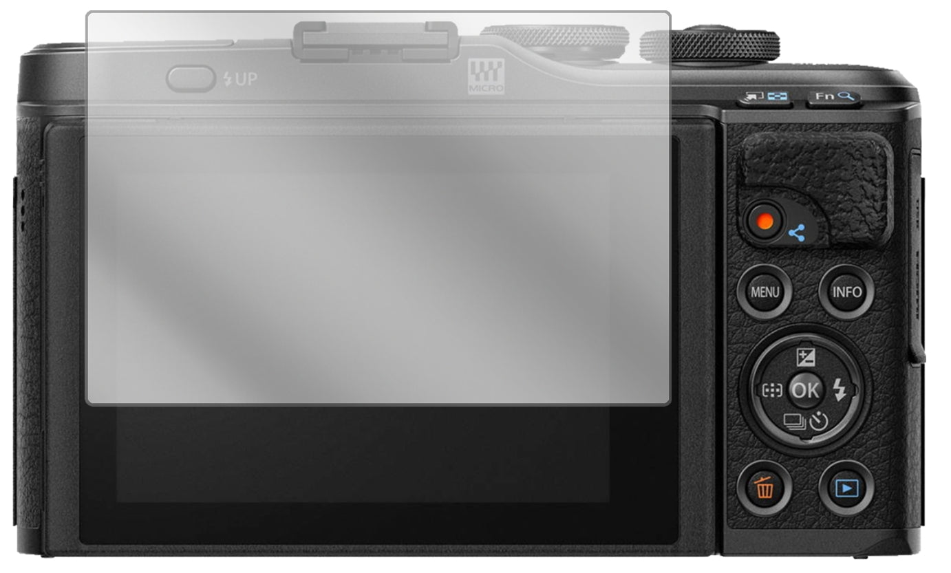 OlympusPen E-PL10 mit aufgebrachter dipos Displayschutzfolie, glasklare Darstellung ohne Einschränkungen
