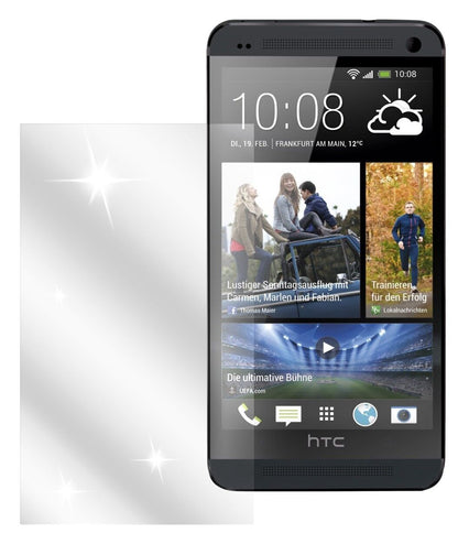 OneHTC mit aufgebrachter dipos Displayschutzfolie, glasklare Darstellung ohne Einschränkungen