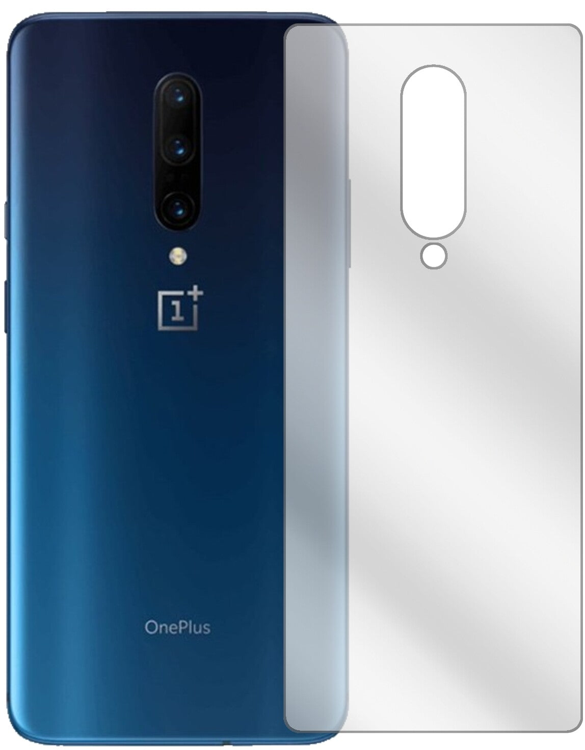 OnePlus7 Pro Rückseite mit aufgebrachter dipos Displayschutzfolie, glasklare Darstellung ohne Einschränkungen