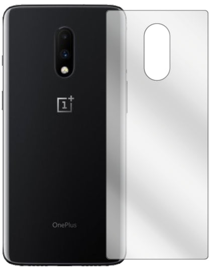 OnePlus7 Rückseite mit aufgebrachter dipos Displayschutzfolie, glasklare Darstellung ohne Einschränkungen