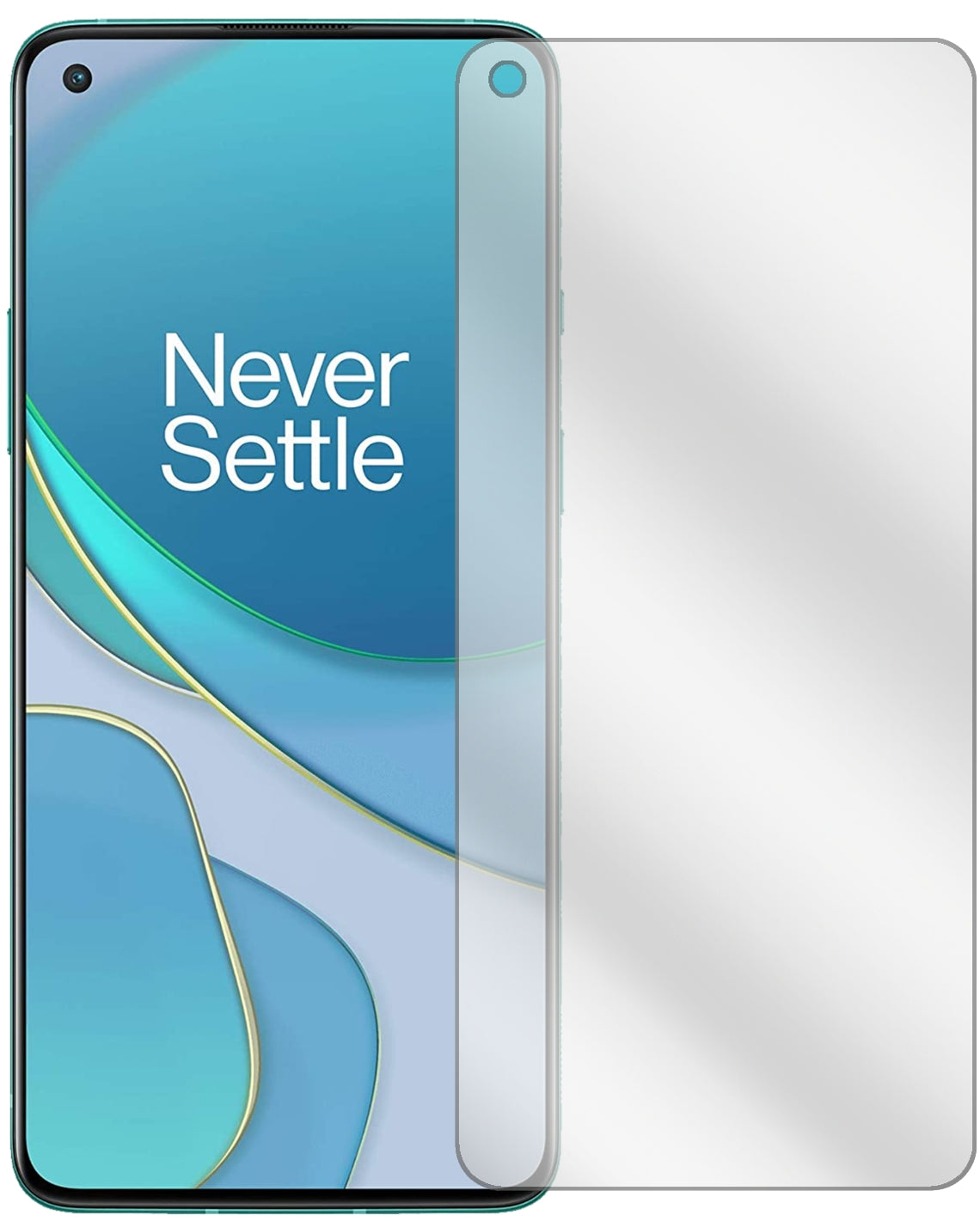 OnePlus8T mit aufgebrachter dipos Displayschutzfolie, glasklare Darstellung ohne Einschränkungen