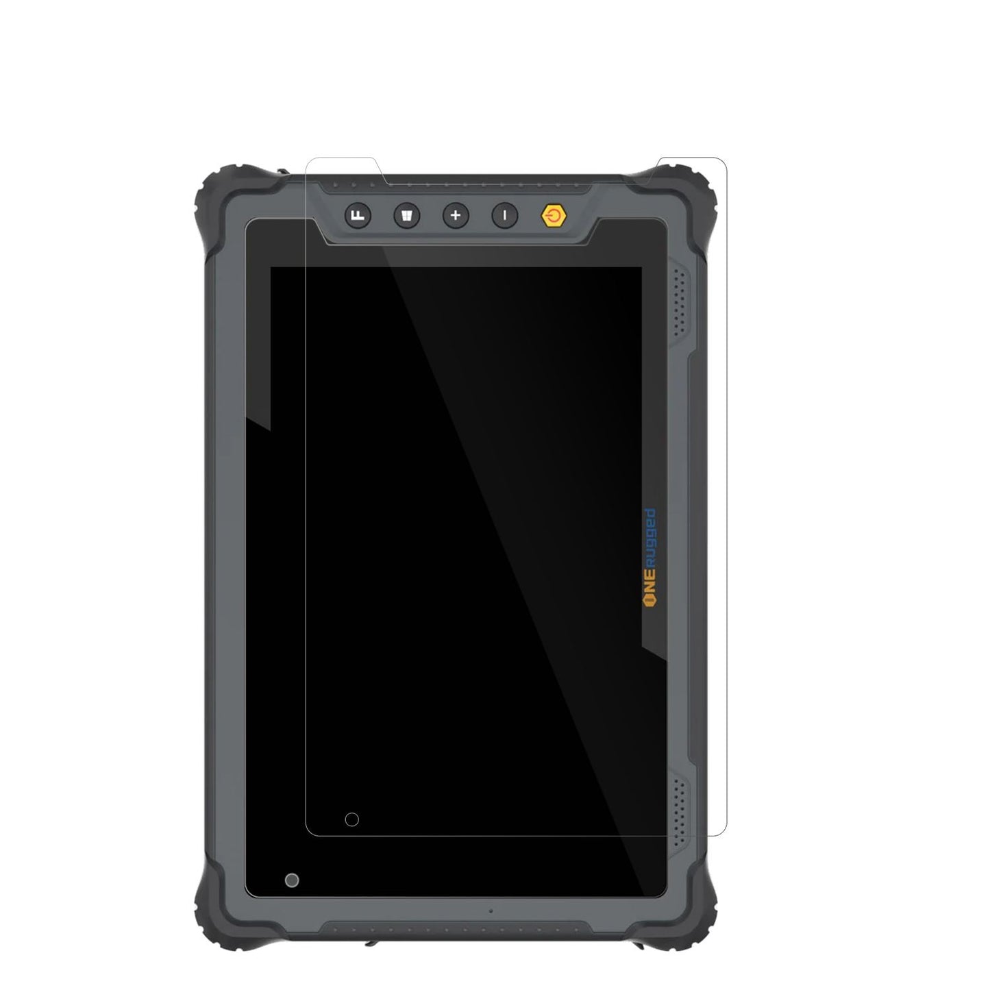 ONERuggedTablet M80J mit aufgebrachter dipos Displayschutzfolie, glasklare Darstellung ohne Einschränkungen