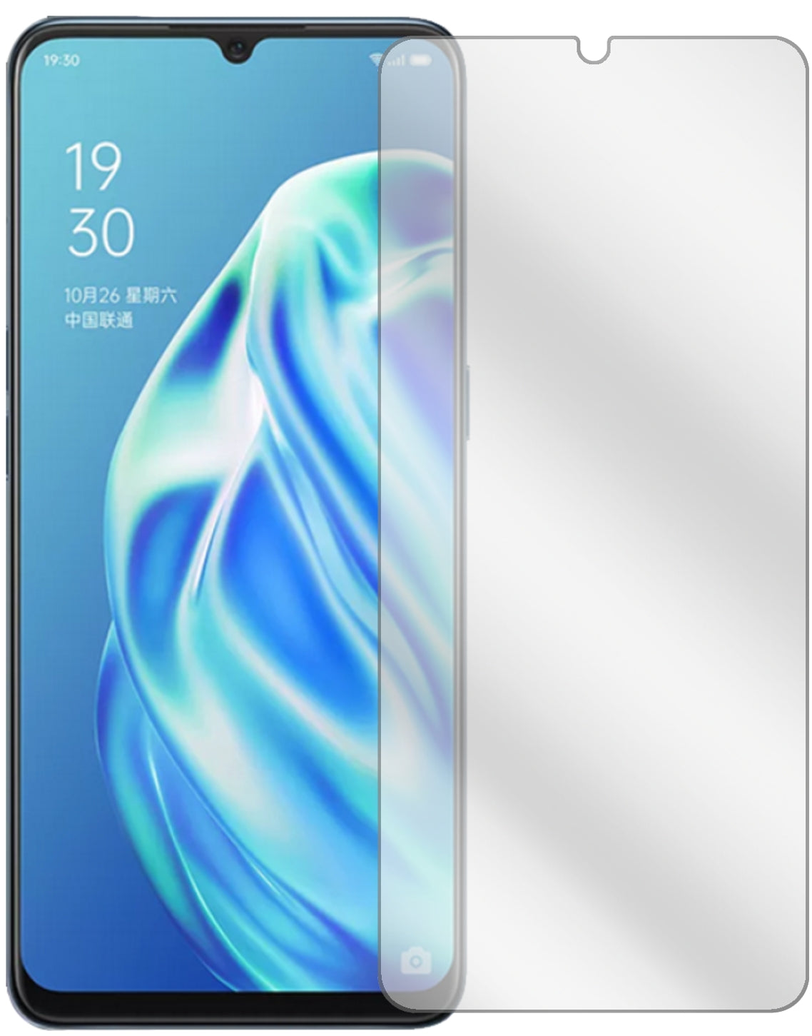 OppoF15 mit aufgebrachter dipos Displayschutzfolie, glasklare Darstellung ohne Einschränkungen