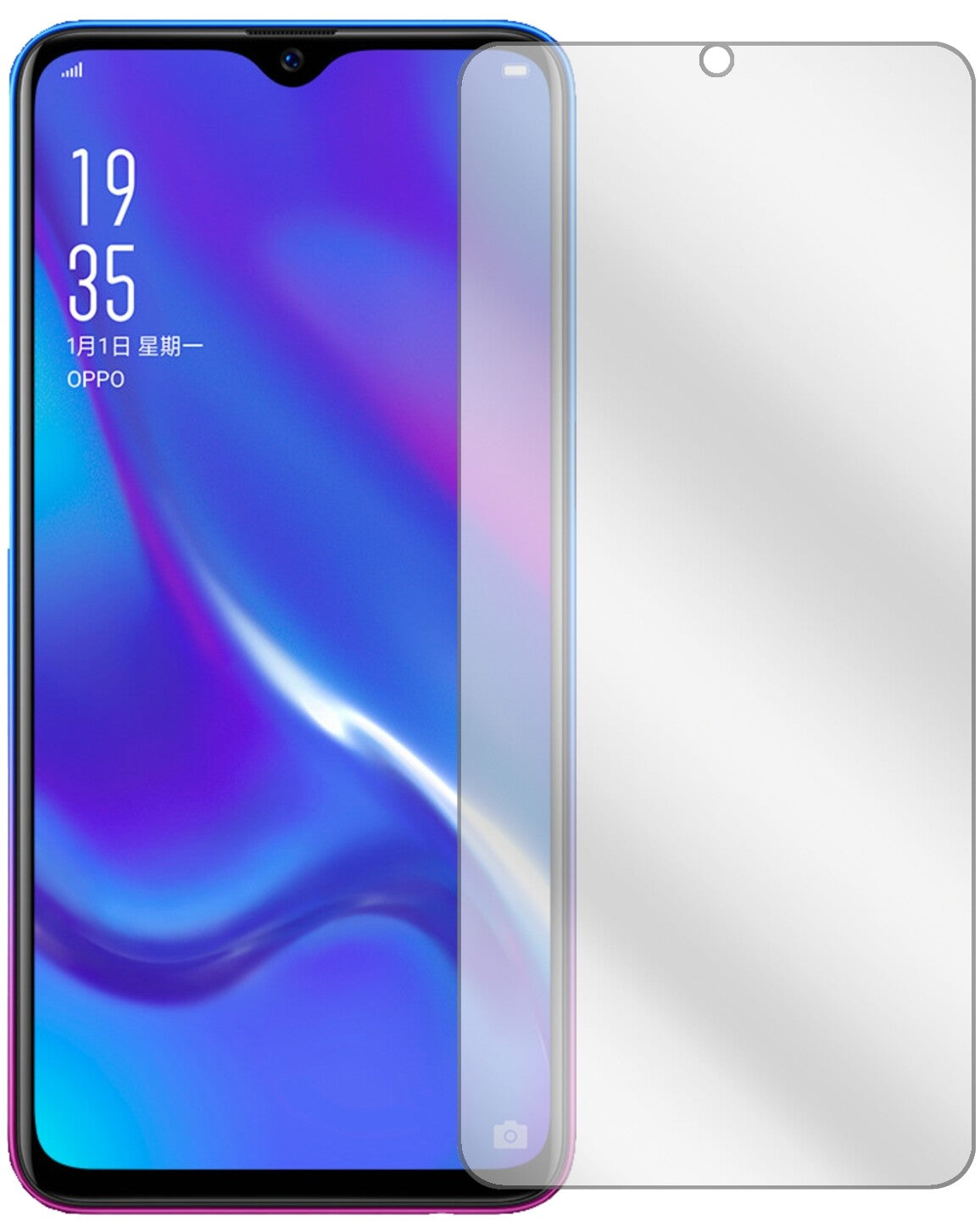 OppoK1 mit aufgebrachter dipos Displayschutzfolie, glasklare Darstellung ohne Einschränkungen