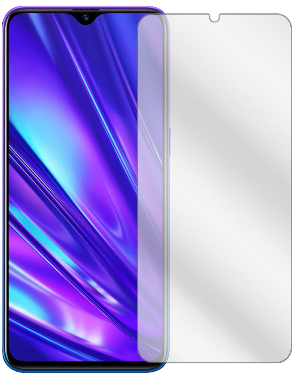 OppoRealme 5 mit aufgebrachter dipos Displayschutzfolie, glasklare Darstellung ohne Einschränkungen