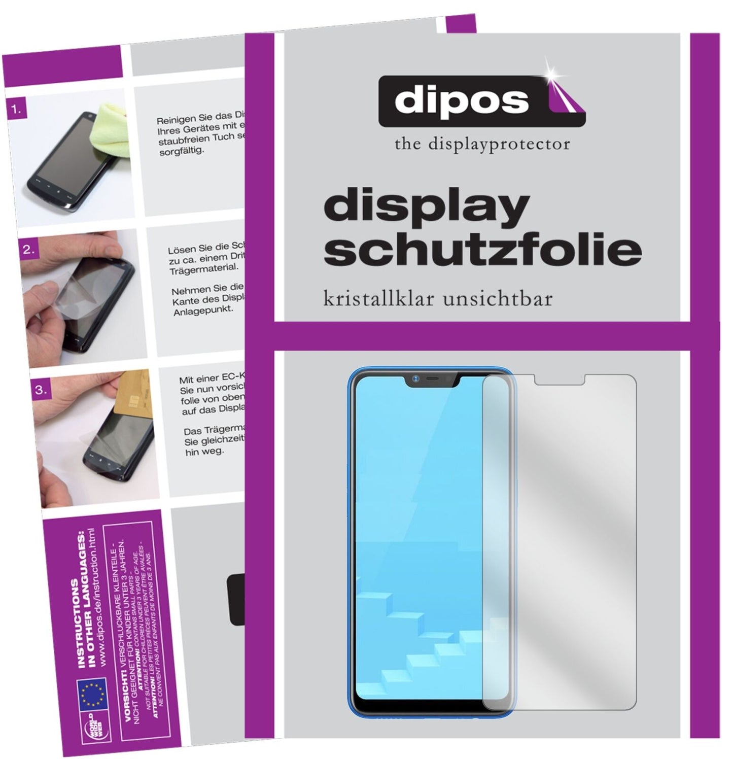OppoRealme C1 mit aufgebrachter dipos Displayschutzfolie, glasklare Darstellung ohne Einschränkungen