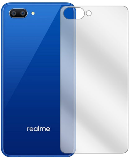 OppoRealme C1 Rückseite mit aufgebrachter dipos Displayschutzfolie, glasklare Darstellung ohne Einschränkungen