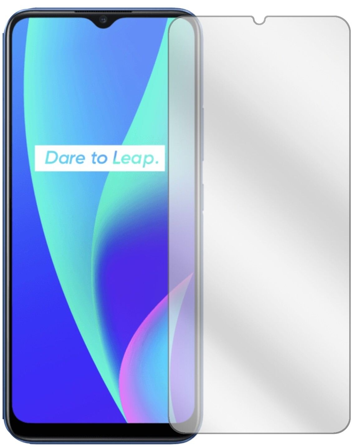 OppoRealme C3 mit aufgebrachter dipos Displayschutzfolie, glasklare Darstellung ohne Einschränkungen