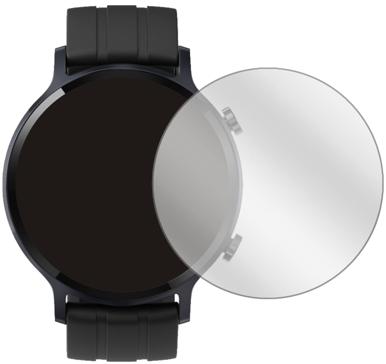 OppoRealme Watch S mit aufgebrachter dipos Displayschutzfolie, glasklare Darstellung ohne Einschränkungen