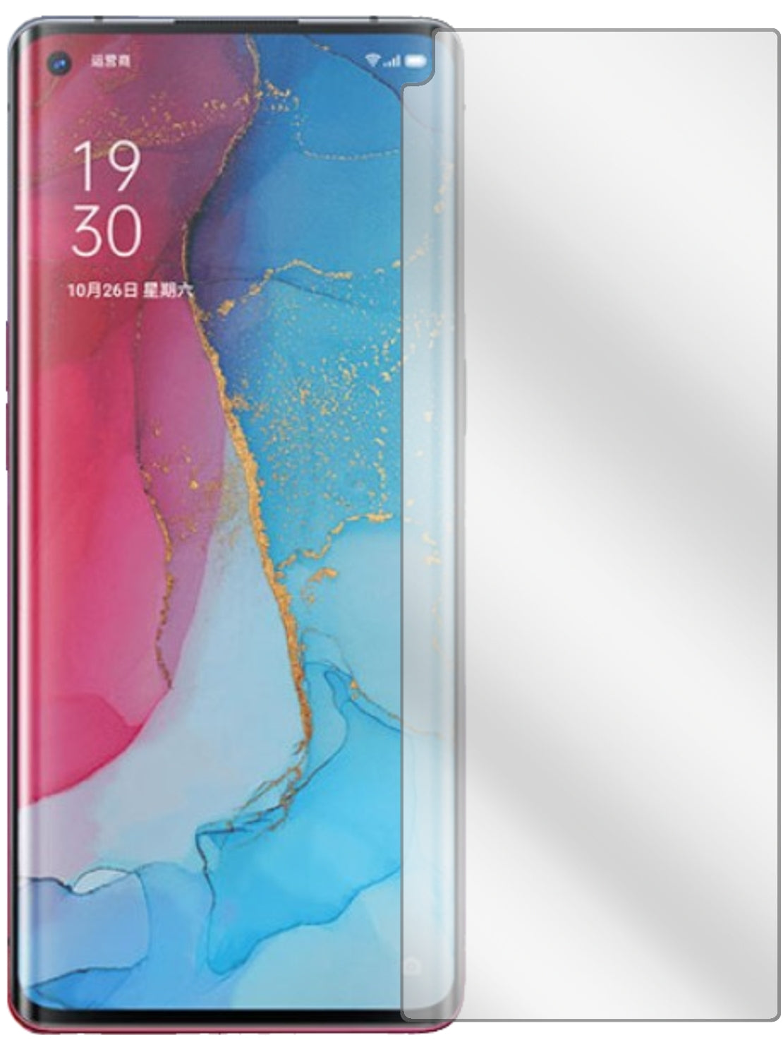 OppoReno3 Pro 5G mit aufgebrachter dipos Displayschutzfolie, glasklare Darstellung ohne Einschränkungen