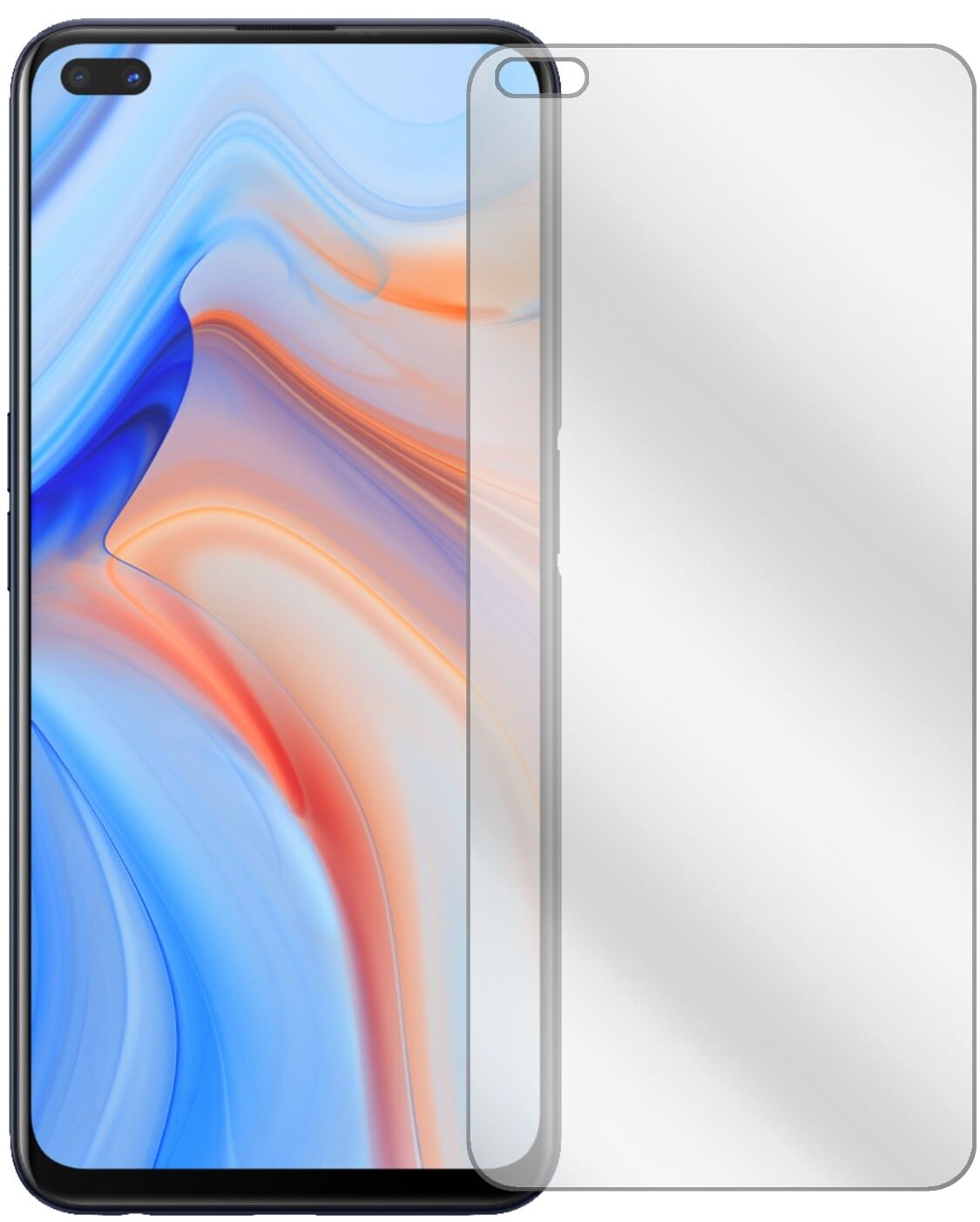 OppoReno4 Z 5G mit aufgebrachter dipos Displayschutzfolie, glasklare Darstellung ohne Einschränkungen