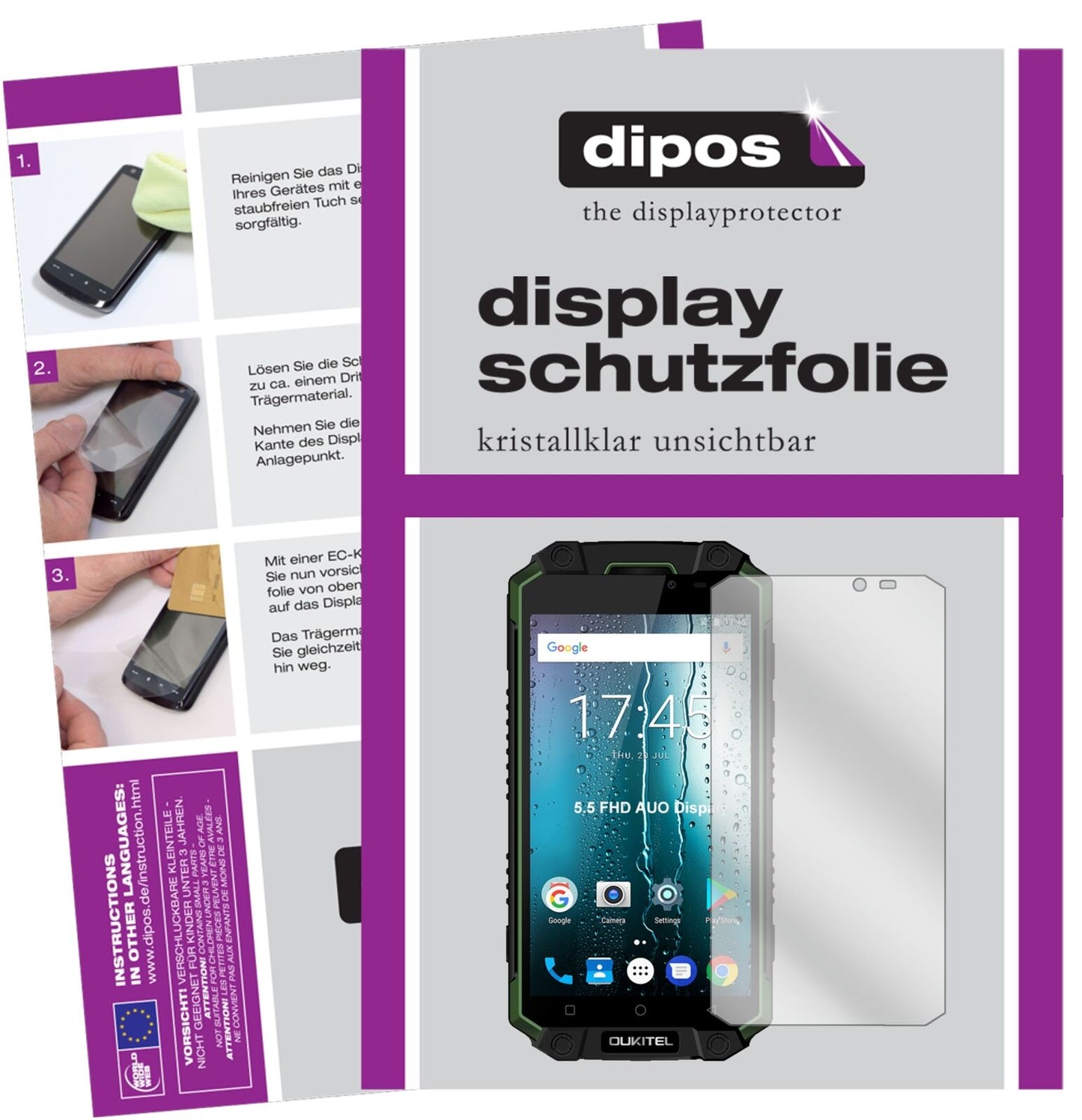 OukitelK10000 Max mit aufgebrachter dipos Displayschutzfolie, glasklare Darstellung ohne Einschränkungen