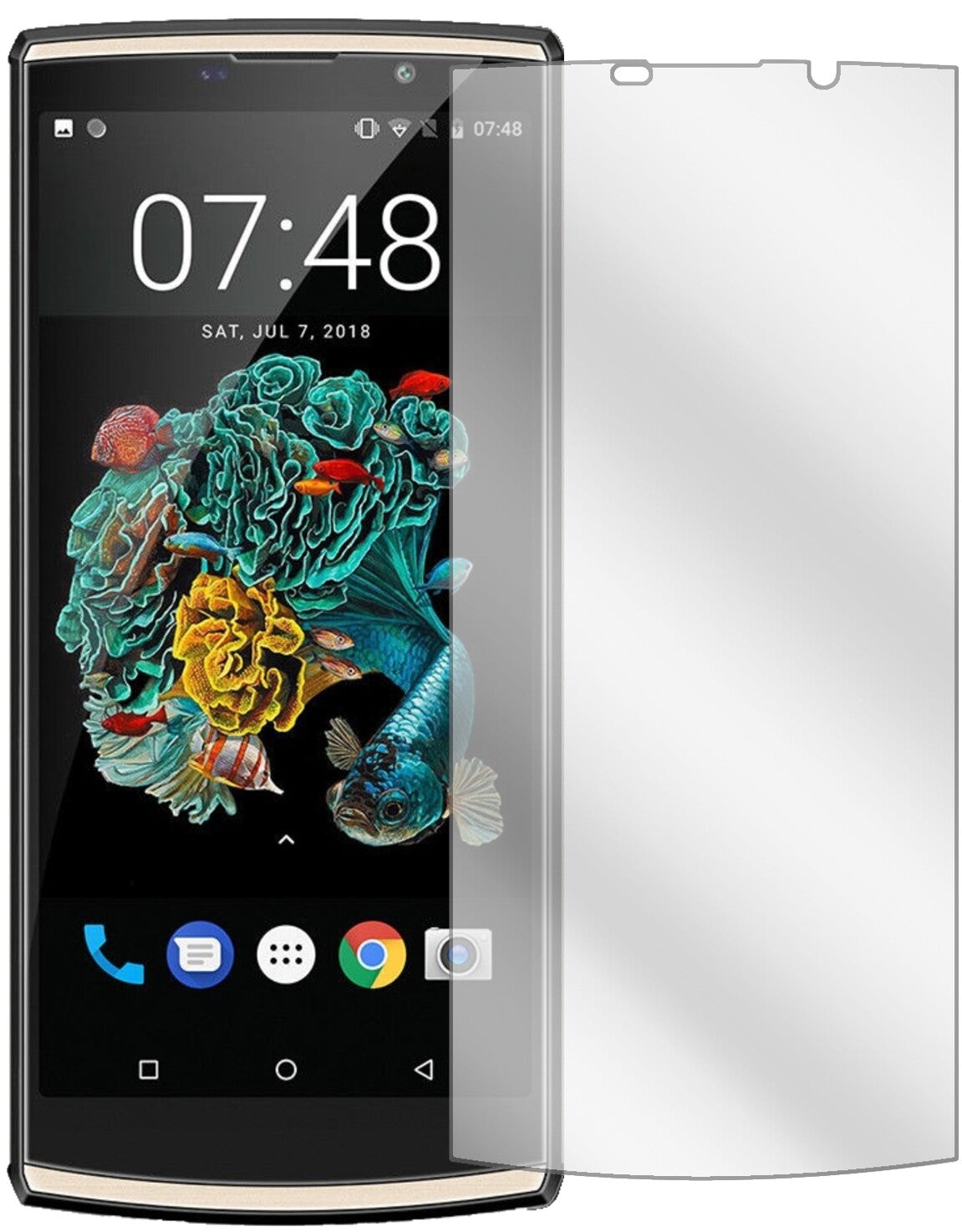 OukitelK7 mit aufgebrachter dipos Displayschutzfolie, glasklare Darstellung ohne Einschränkungen