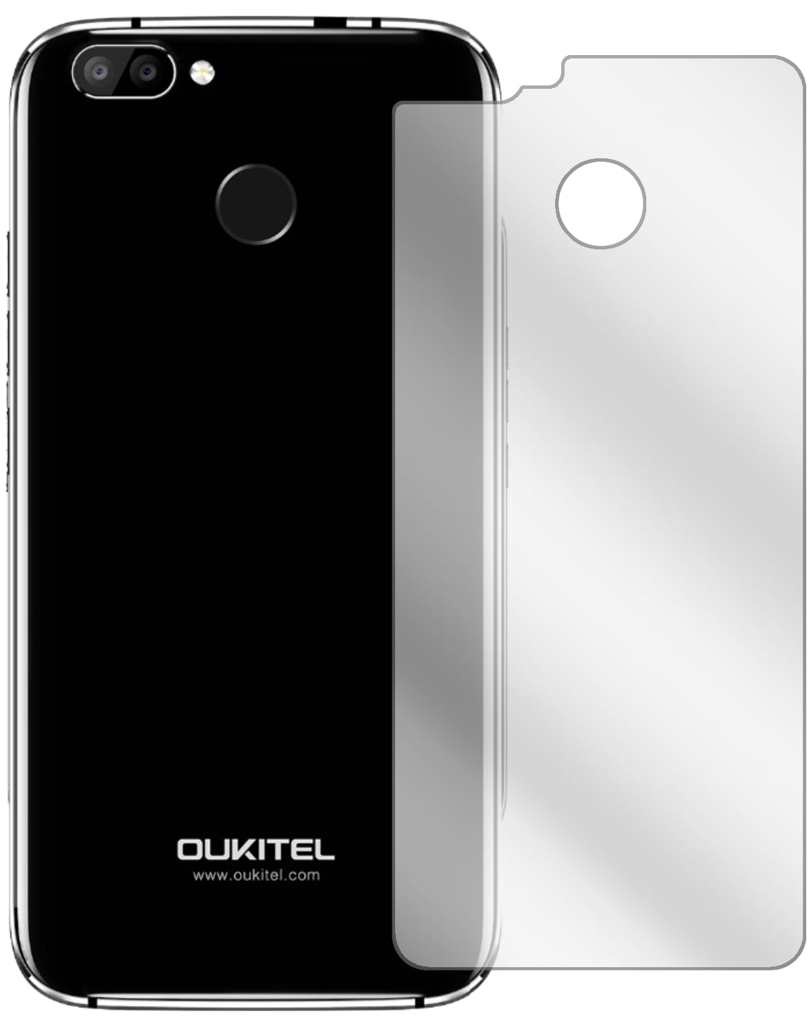 OukitelU22 Rückseite mit aufgebrachter dipos Displayschutzfolie, glasklare Darstellung ohne Einschränkungen