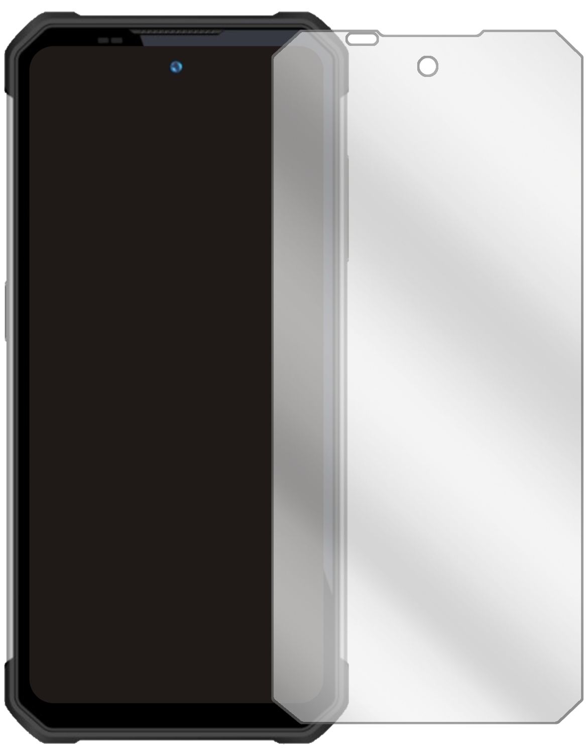 OukitelWP17 mit aufgebrachter dipos Displayschutzfolie, glasklare Darstellung ohne Einschränkungen