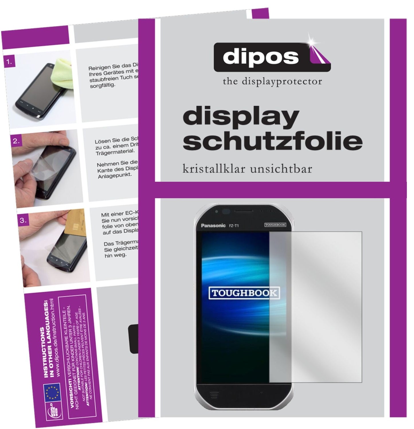 PanasonicToughbook FZ-T1 mit aufgebrachter dipos Displayschutzfolie, glasklare Darstellung ohne Einschränkungen