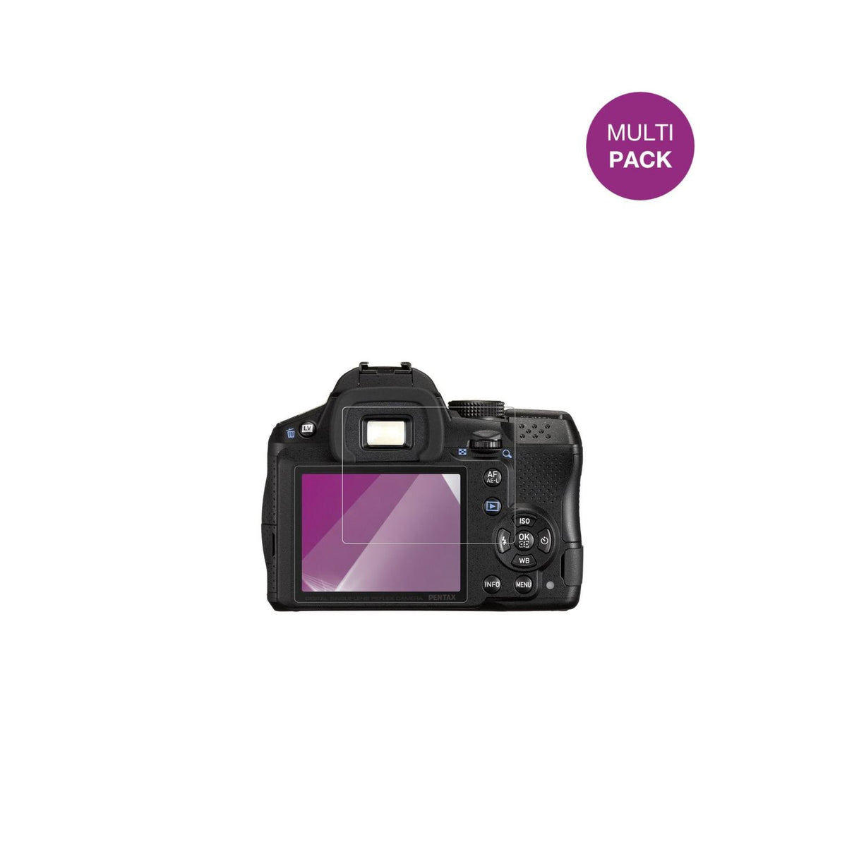 PentaxK-30 mit aufgebrachter dipos Displayschutzfolie, glasklare Darstellung ohne Einschränkungen
