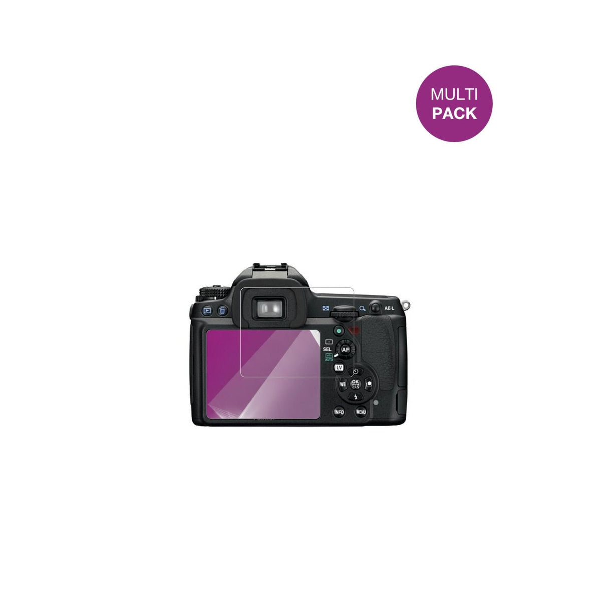 PentaxK7 mit aufgebrachter dipos Displayschutzfolie, glasklare Darstellung ohne Einschränkungen