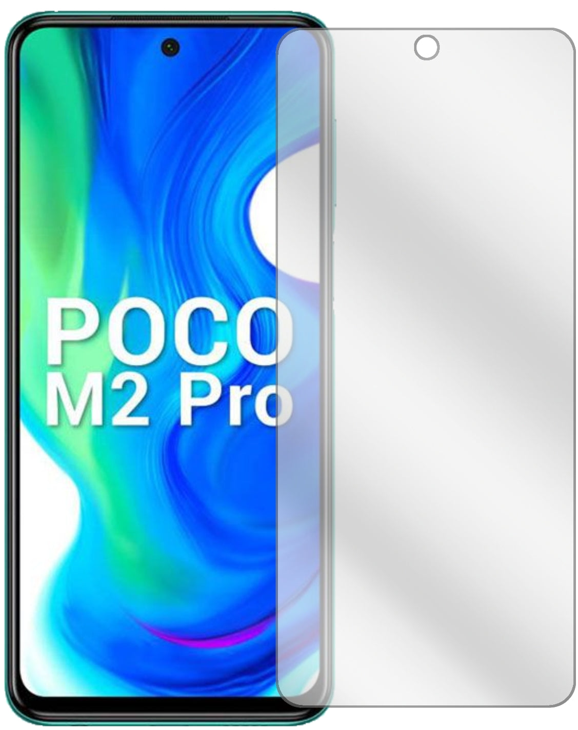 PocoM2 Pro mit aufgebrachter dipos Displayschutzfolie, glasklare Darstellung ohne Einschränkungen