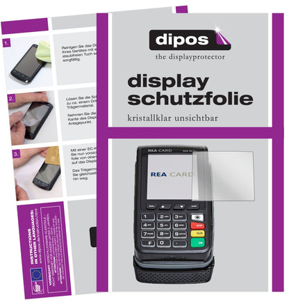 REA CARDT8 flex Terminal mit aufgebrachter dipos Displayschutzfolie, glasklare Darstellung ohne Einschränkungen