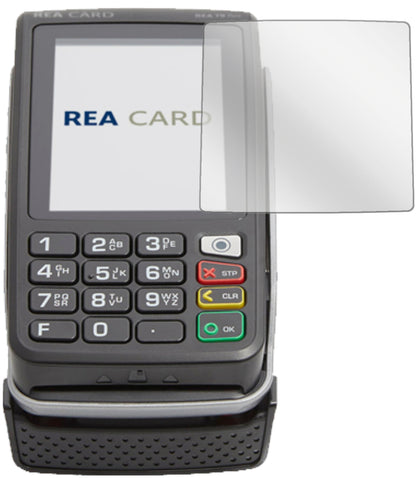 REA CARDT9 flex Terminal mit aufgebrachter dipos Displayschutzfolie, glasklare Darstellung ohne Einschränkungen