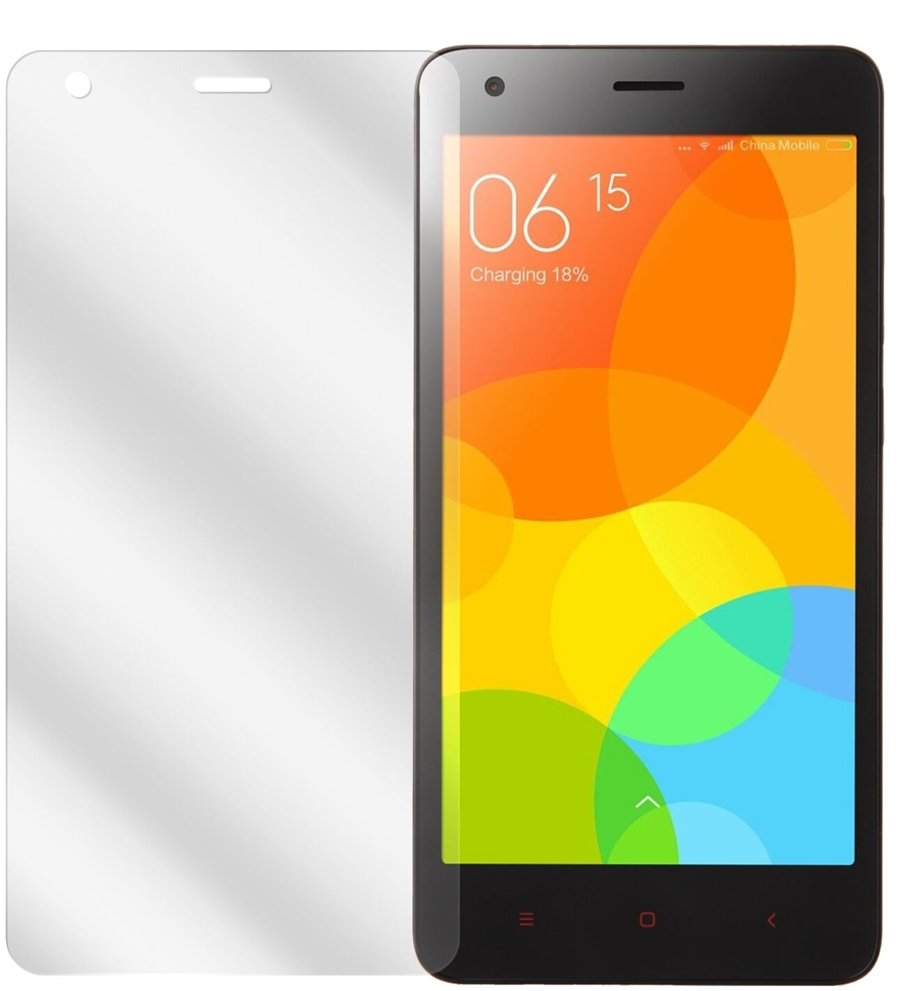 Redmi 2Xiaomi mit aufgebrachter dipos Displayschutzfolie, glasklare Darstellung ohne Einschränkungen