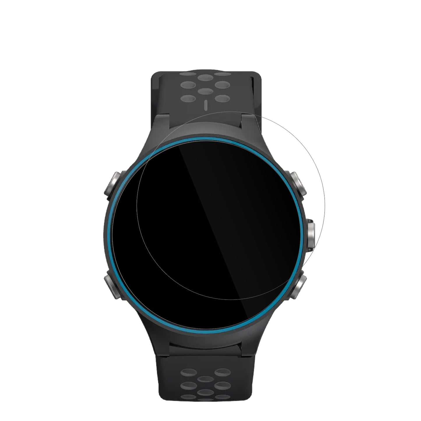 RocketGolfGPS Par.4 mit aufgebrachter dipos Displayschutzfolie, glasklare Darstellung ohne Einschränkungen