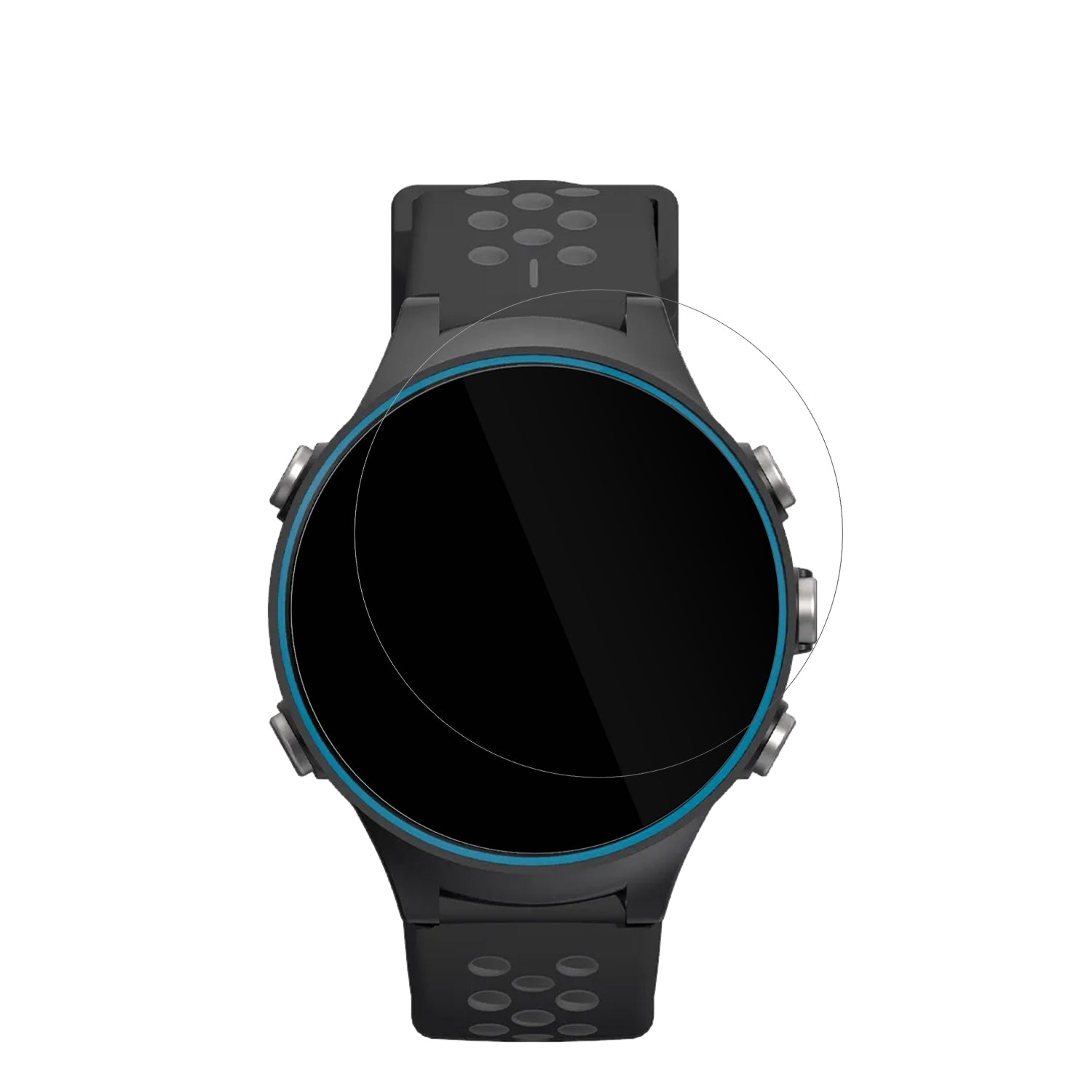 RocketGolfGPS Par.4 mit aufgebrachter dipos Displayschutzfolie, glasklare Darstellung ohne Einschränkungen